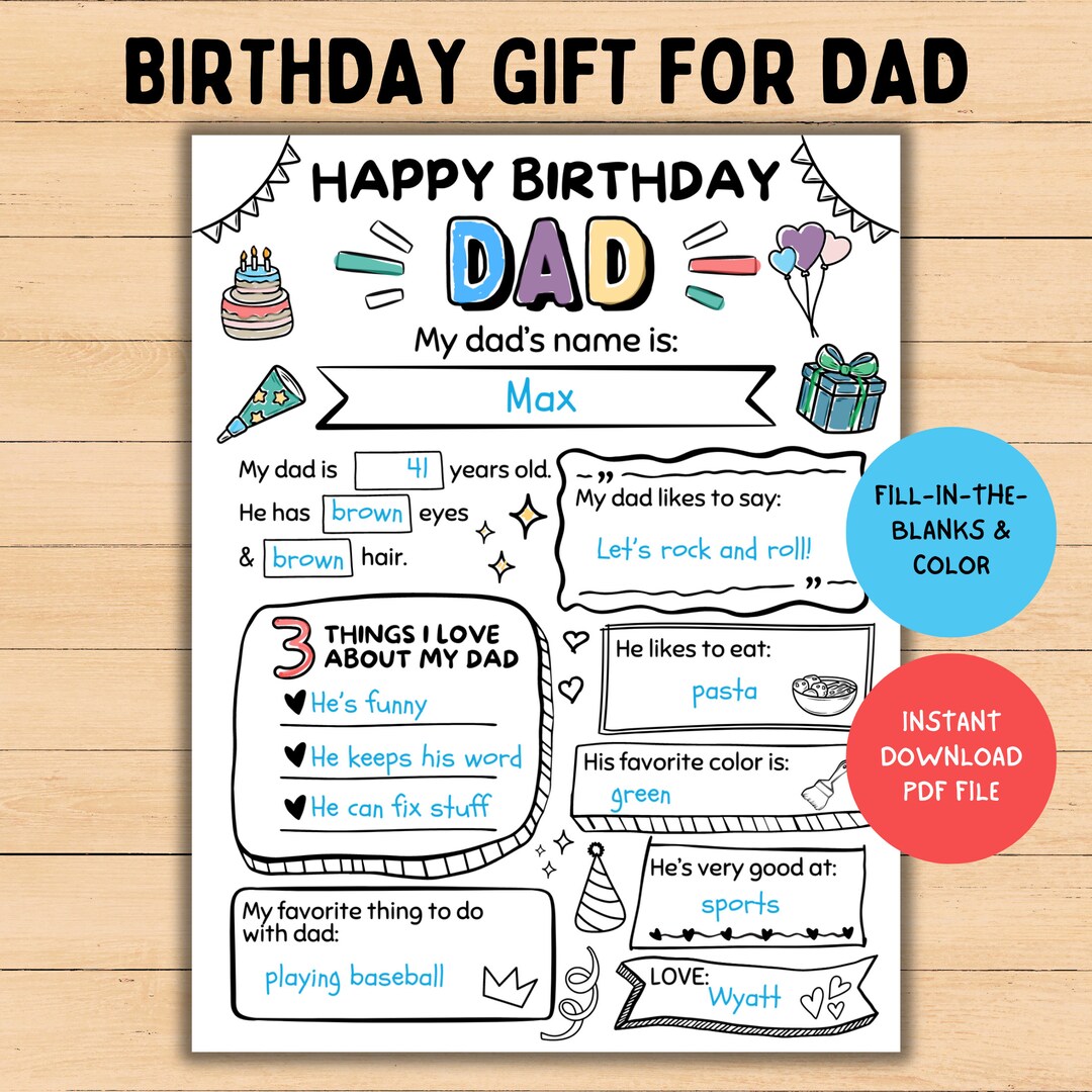 Dad Birthday Gift, Printable Dad Card, Happy Birthday Dad Coloring Page ...