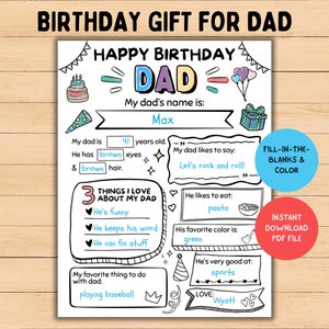 Papa Geburtstagsgeschenk, druckbare Karte, alles Gute zum Geburtstag Papa Malseite, Vaters Geburtstagskarte, alles über meinen Papa, fülle die Lücke aus, PDF