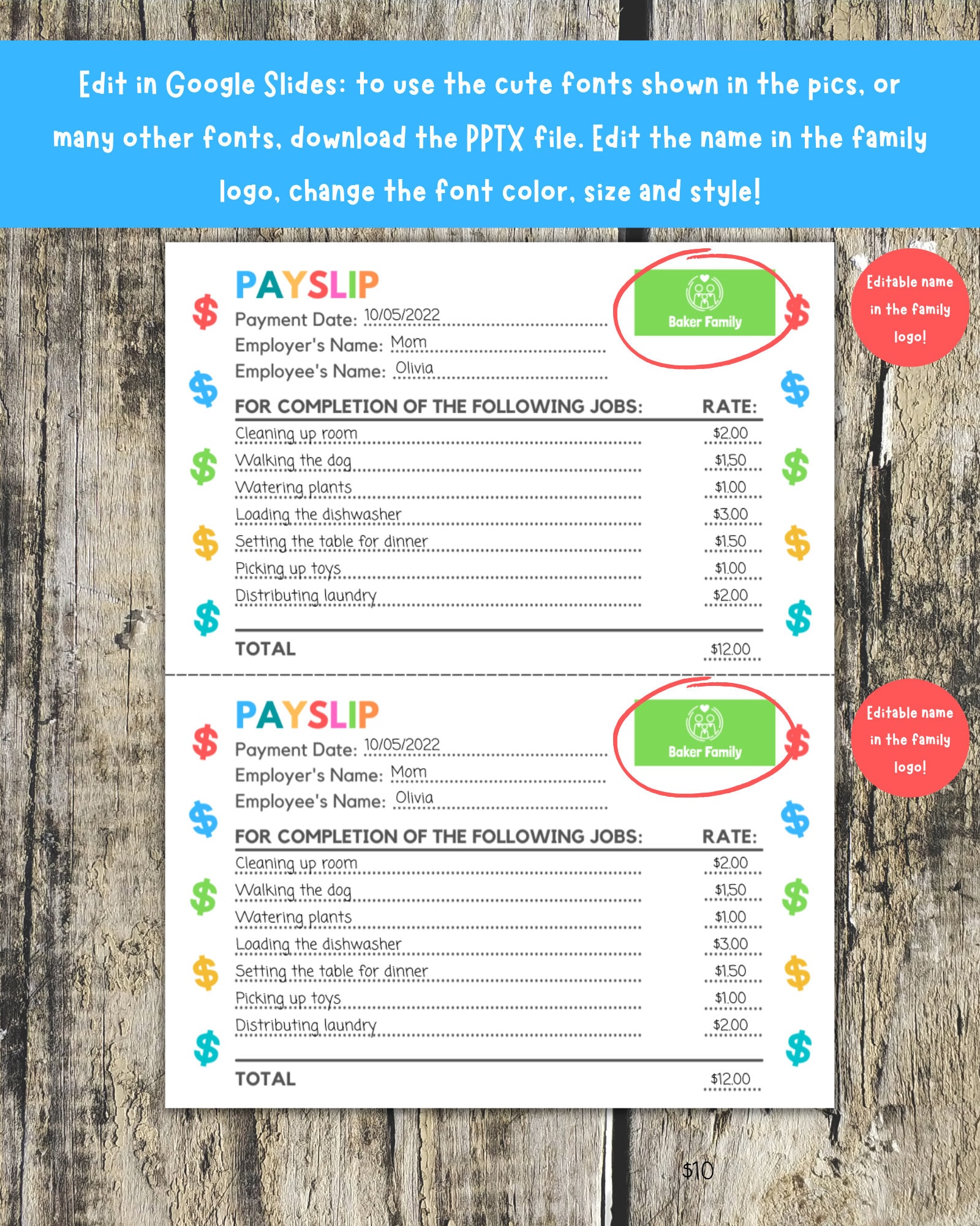 Editable Payslip for Kids Printable Kids Paycheck Reward Etsy