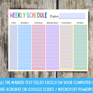 Kids Weekly Planner: Editable Schedule Chart (PDF, PPTX) - Etsy