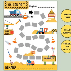 Construction Reward Chart, Sticker Chart Excavator, Printable Construction Chart, Kids Behavior Chart, Toddler Chore Chart, Instant Download