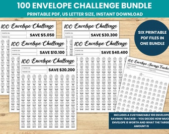 100 Envelope Challenge Bundle, 5k, 10k, 20k, 30k, 40k, Printable Savings Challenge, Money Challenge, Savings Tracker, Digital Download, PDF