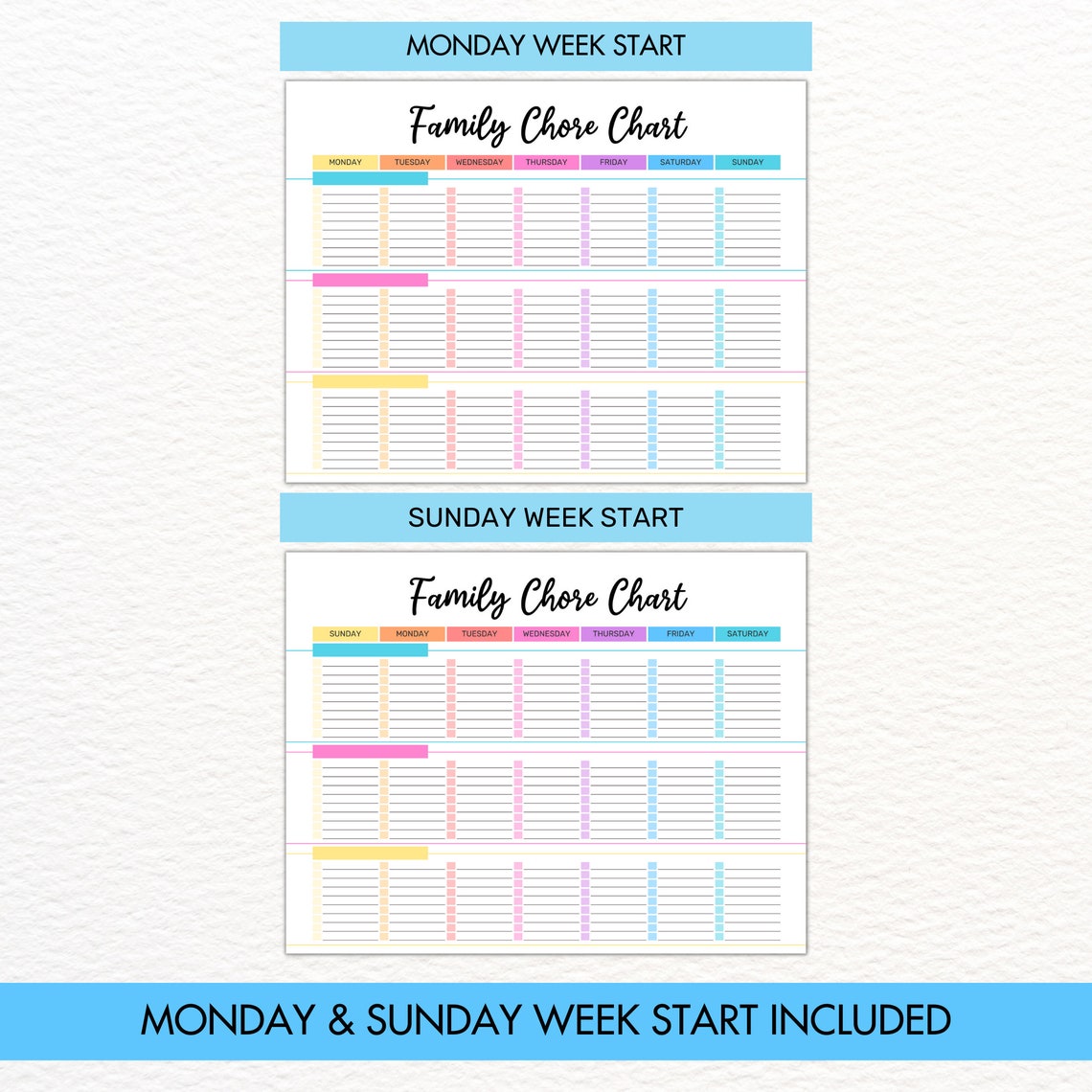 Family Chore Chart, Printable Weekly Chore Chart, Editable Family ...