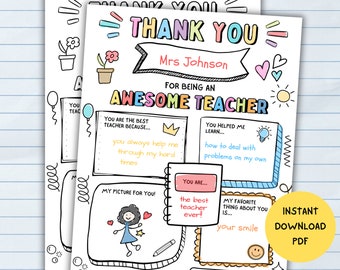 Leraar waardering afdrukbaar, leraar waardering week cadeau, dank u leraar kaarten, leraar geschenk, kleurplaat, Instant Download, PDF