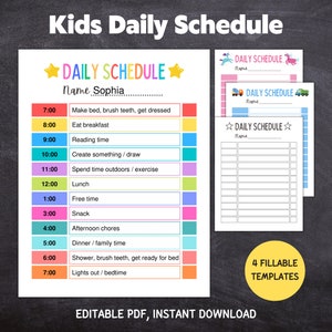 Kids Daily Schedule, Printable Daily Routine for Kids, Chore Chart for Kids, Daily Planner, Routine Chart, Homeschool Planner, Editable PDF