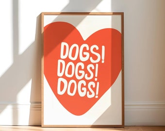 Amo i cani, stampa artistica con l&#39;amore per i cani, illustrazione artistica di cani, arredamento per la casa, stampa artistica da parete per la casa, decorazioni stampabili per cani