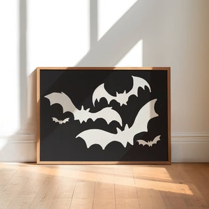 halloween bat wall print, flying bat wall art poster, classic halloween home wall decor, vampire bat decoration, print at home halloween image 1