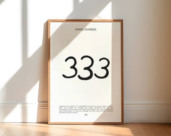 angel number print, 333 angel number, angel number poster, minimal neutral wall decor, print at home wall art, spiritual positivity prints