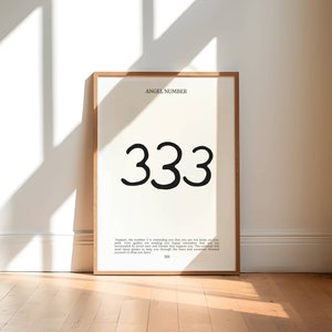 angel number print, 333 angel number, angel number poster, minimal neutral wall decor, print at home wall art, spiritual positivity prints