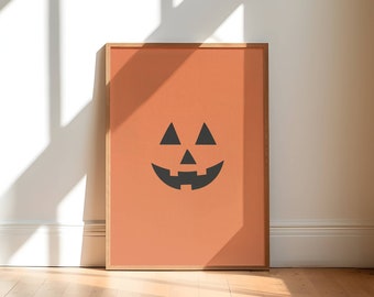jack o lantern face print, halloween printable poster, classic halloween home decor, orange  halloween wall art, print at home pumpkin art
