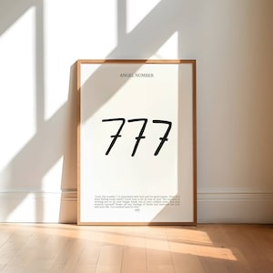 Zahl 777, Engel Zahl Druck, Engel Zahl 777, Engel Zahl Poster, minimale neutrale Wanddekoration, Druck zu Hause Wandkunst, spirituelle Positivität Drucke