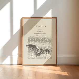 vintage dracula wall art, halloween printable poster, dracula book page decor, book page art print, print at home halloween dark decor