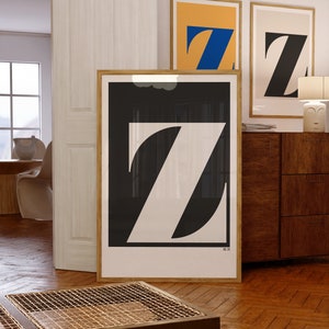 pôsteres com iniciais de letras para impressão, arte de parede com monograma, impressão de arte inicial com letra Z, conjunto de 3 impressões em decoração de parede de casa, arte neutra e colorida