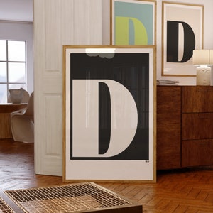 carteles iniciales de letras imprimibles, arte de pared con monograma, impresión de arte inicial de letra D, conjunto de 3 impresiones en la decoración de la pared del hogar, arte neutro y colorido