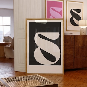 carteles iniciales de letras imprimibles, arte de pared con monograma, impresión de arte inicial de letra S, conjunto de 3 impresiones en la decoración de la pared del hogar, arte neutro y colorido
