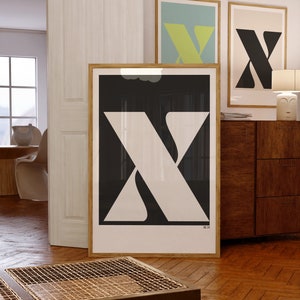 pôsteres com iniciais de letras para impressão, arte de parede com monograma, impressão de arte inicial com letra X, conjunto de 3 impressões em decoração de parede de casa, arte neutra e colorida