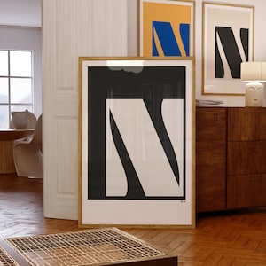 Poster mit Initialen, Monogramm Wandkunst, Buchstabe N Initiale Poster, 3er Set Print zu Hause Wanddekor, neutrale und farbenfrohe Kunst