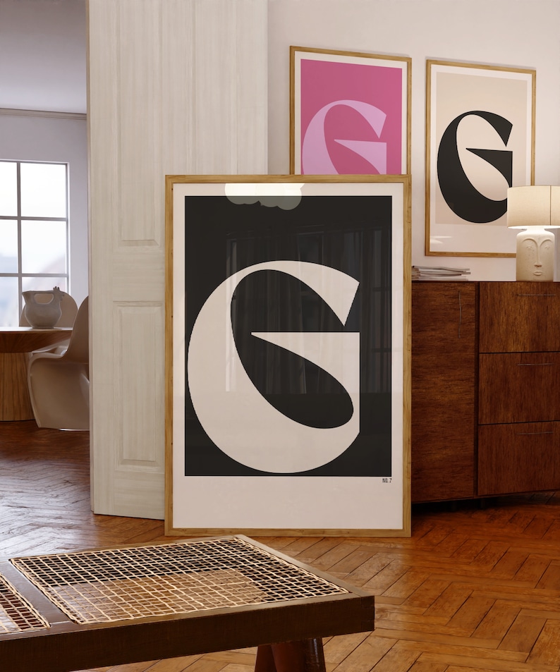 printable letter initial posters, monogram wall art, letter G initial art print, set of 3 print at home wall decor, neutral and colorful art image 1