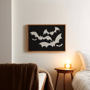 halloween bat wall print, flying bat wall art poster, classic halloween home wall decor, vampire bat decoration, print at home halloween image 2
