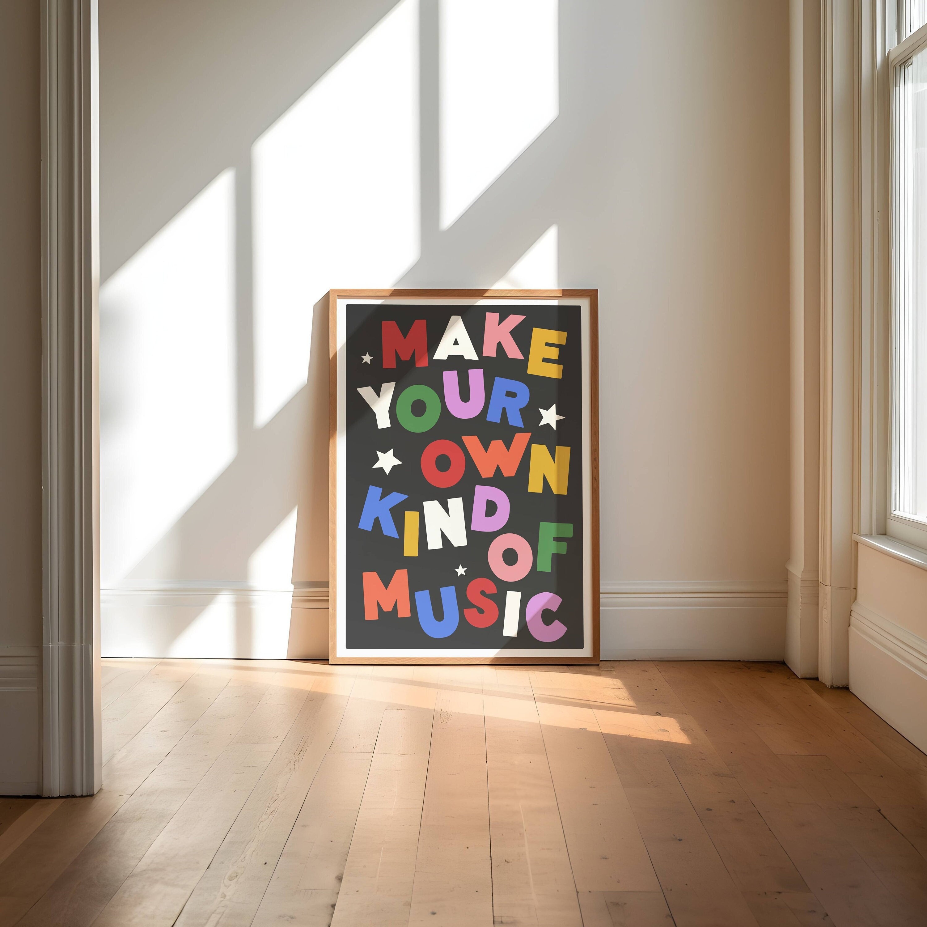 colorful quote wall art, bold rainbow home decor, song lyrics art print poster, phrase saying digital download, print at home word art decor