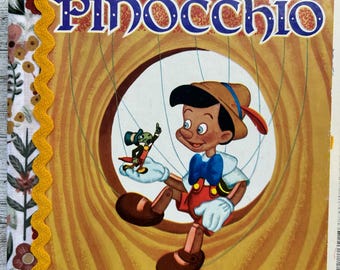 Diario riciclato e modificato a mano / PINOCCHIO, piccolo libro dorato, pezzo unico