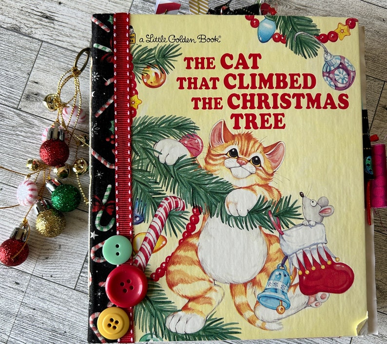Hand Altered Journal the CAT That CLIMBED the CHRISTMAS Tree Little Golden Book Etsy