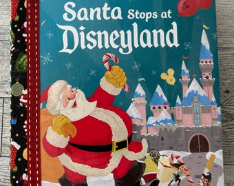 Återvunnen handmodererad anteckningsbok | Jultomten stannar till vid Disneyland, liten gyllene bok, unik