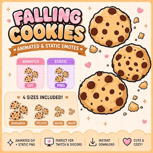 落下するクッキーのアニメーションエモート | Twitch Discord GIF PNGバンドル（即時ダウンロード）