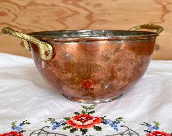 Vintage Copper Bowl with Brass Handles