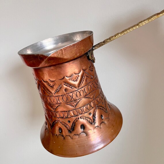 Vintage Large 32oz Chased Turkish Copper Coffee Pot With