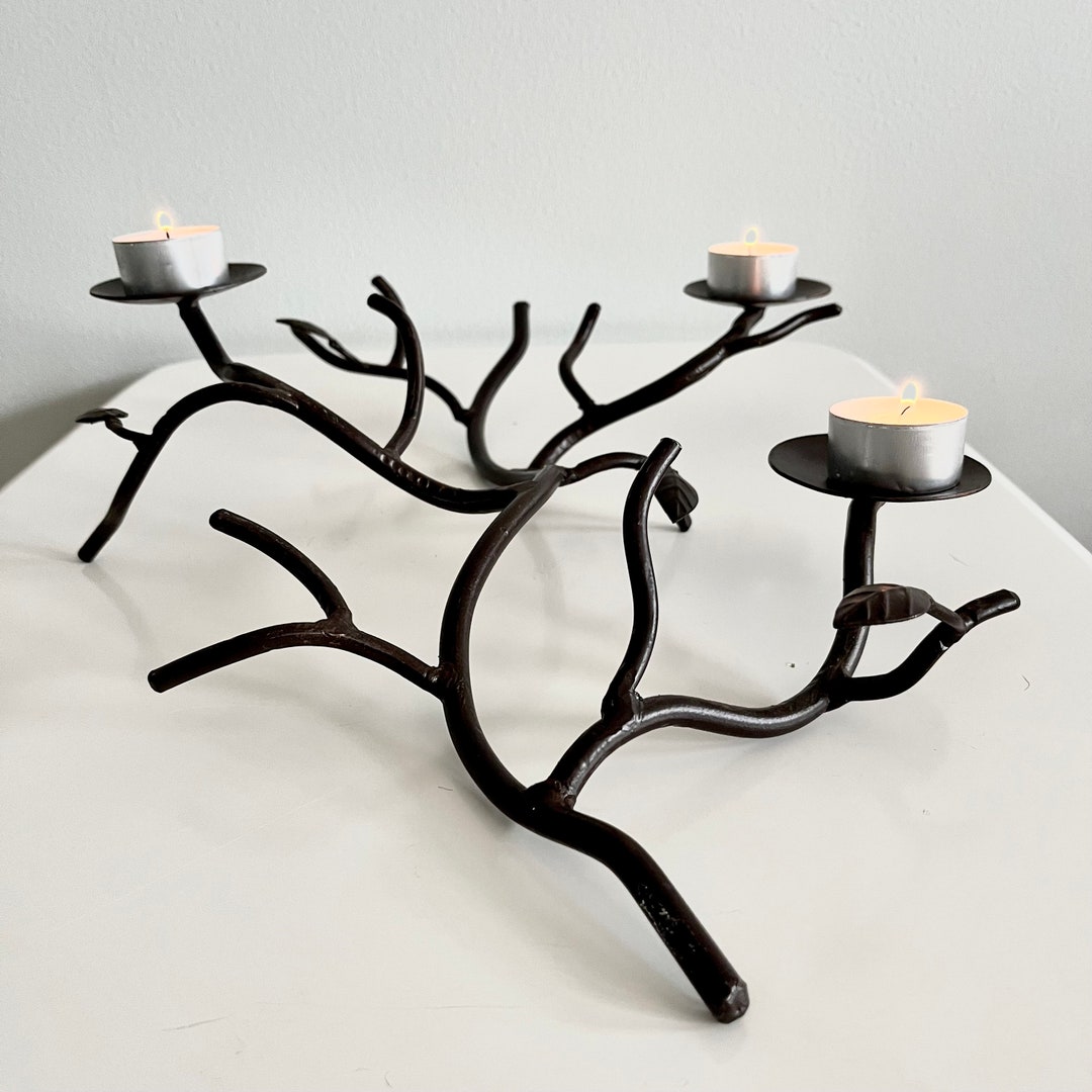 Hand Candle Holder Tree Branch Shaped / Cast Iron Table Candle