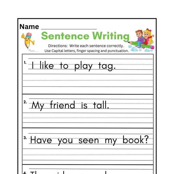 Sentence Writing Worksheets Etsy