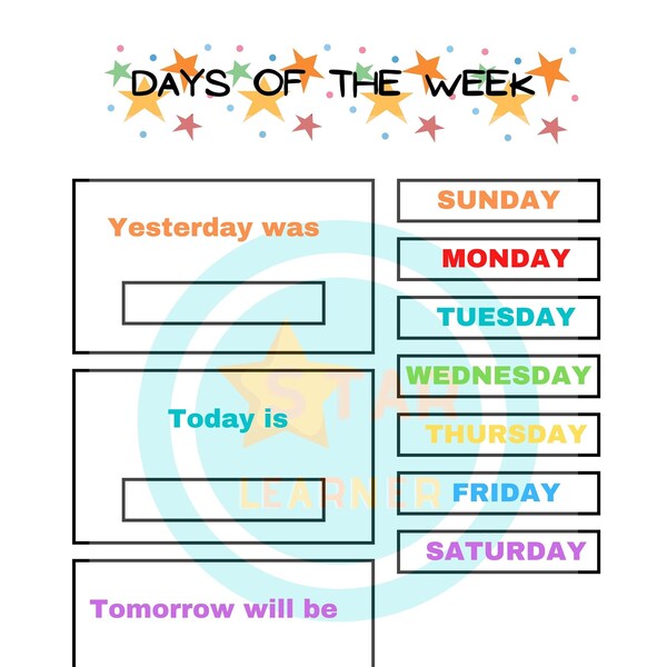 Day Of The Week Poster and Worksheet Activities