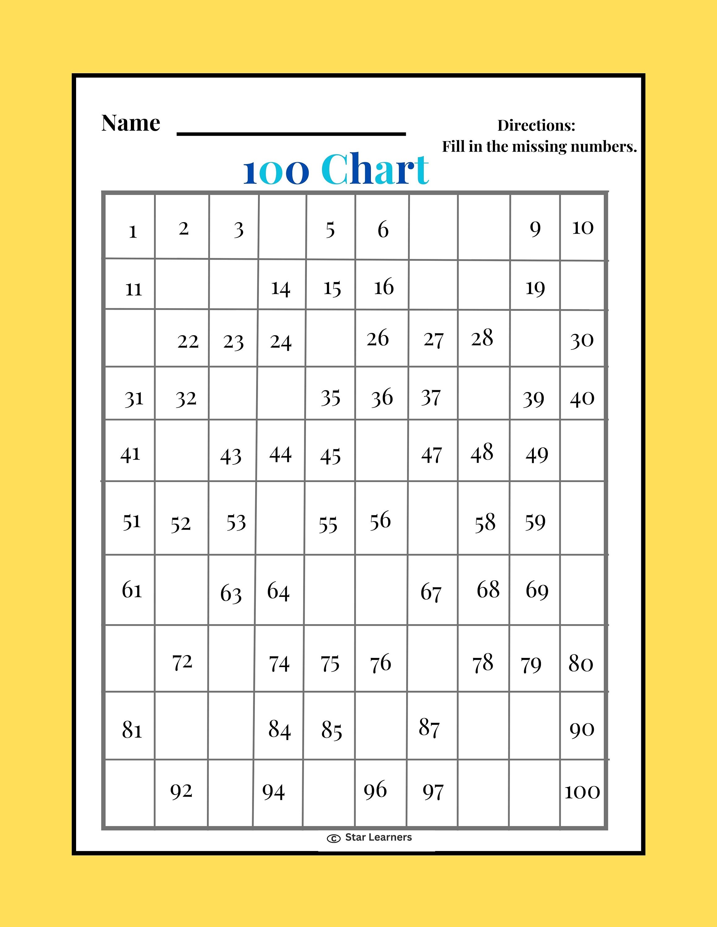 Printable Number Charts, Wall Charts, Work Mats and Worksheet ...