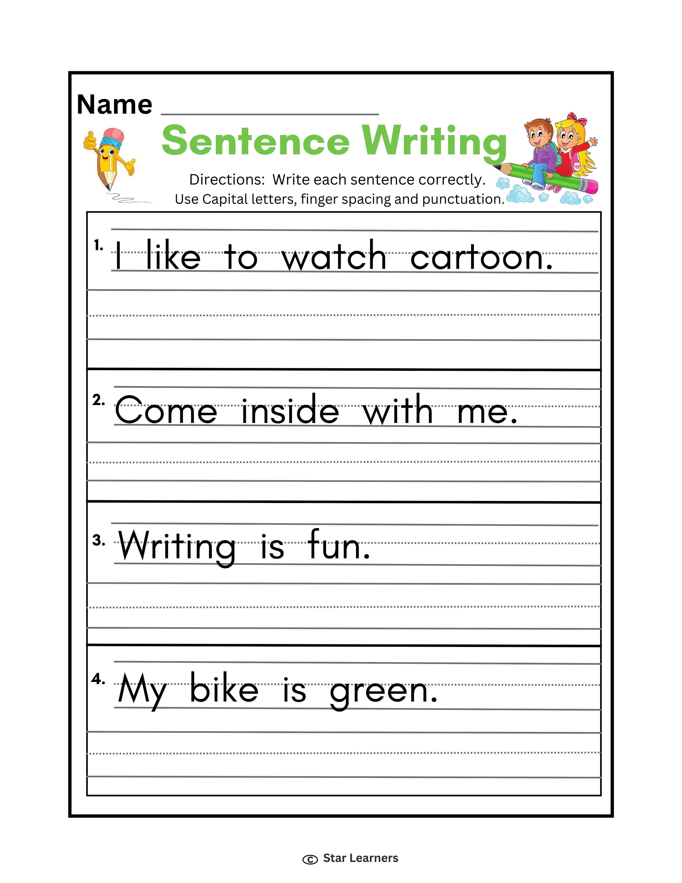 10 Printable Write the Sentence Worksheets. 1st3rd Grade Writing