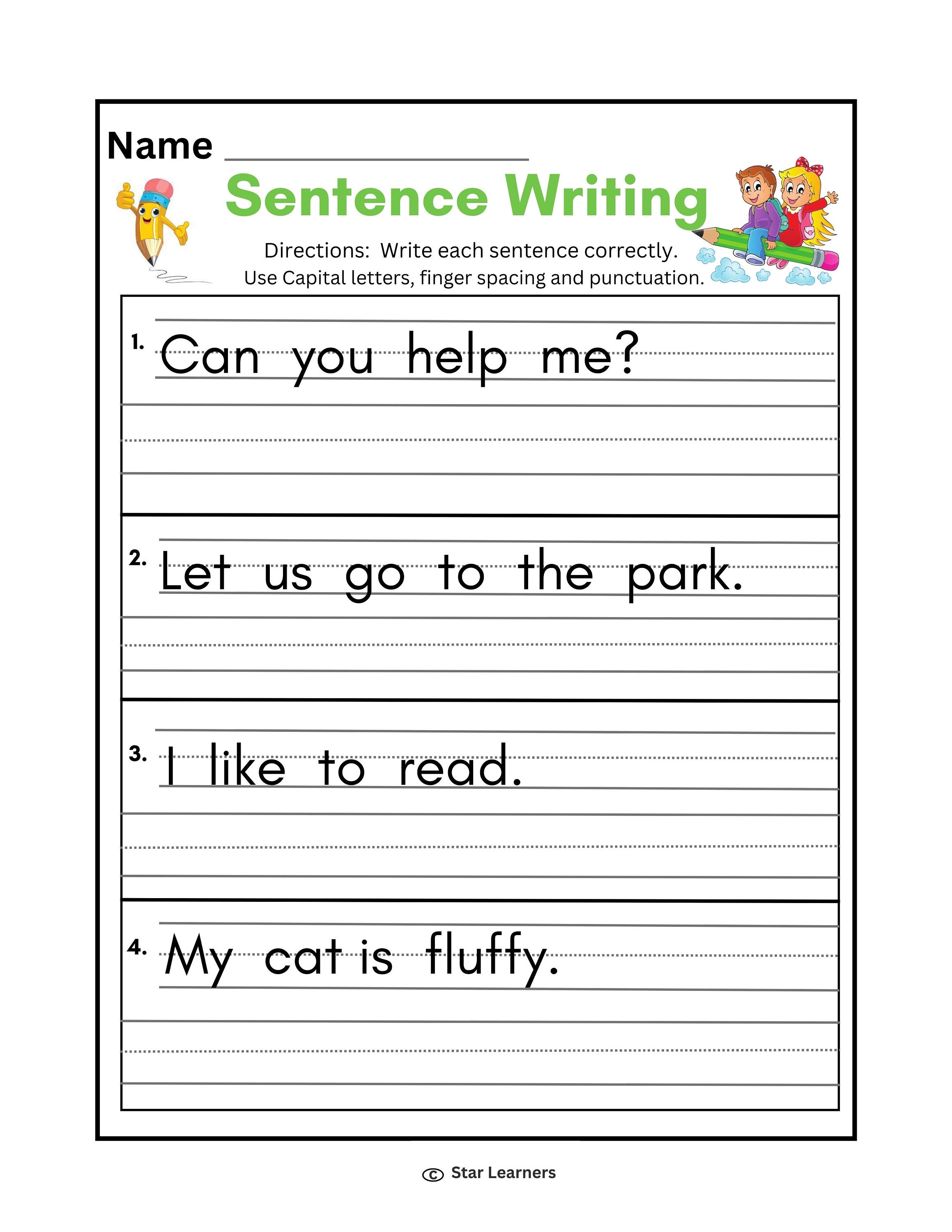 10 Printable Write the Sentence Worksheets. 1st3rd Grade Writing