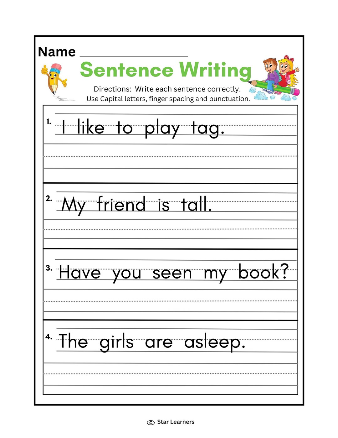 10 Printable Write the Sentence Worksheets. 1st-3rd Grade Writing