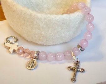 Gemstone Rosary Bracelet | Joy | Rose Quartz | Catholic Gift