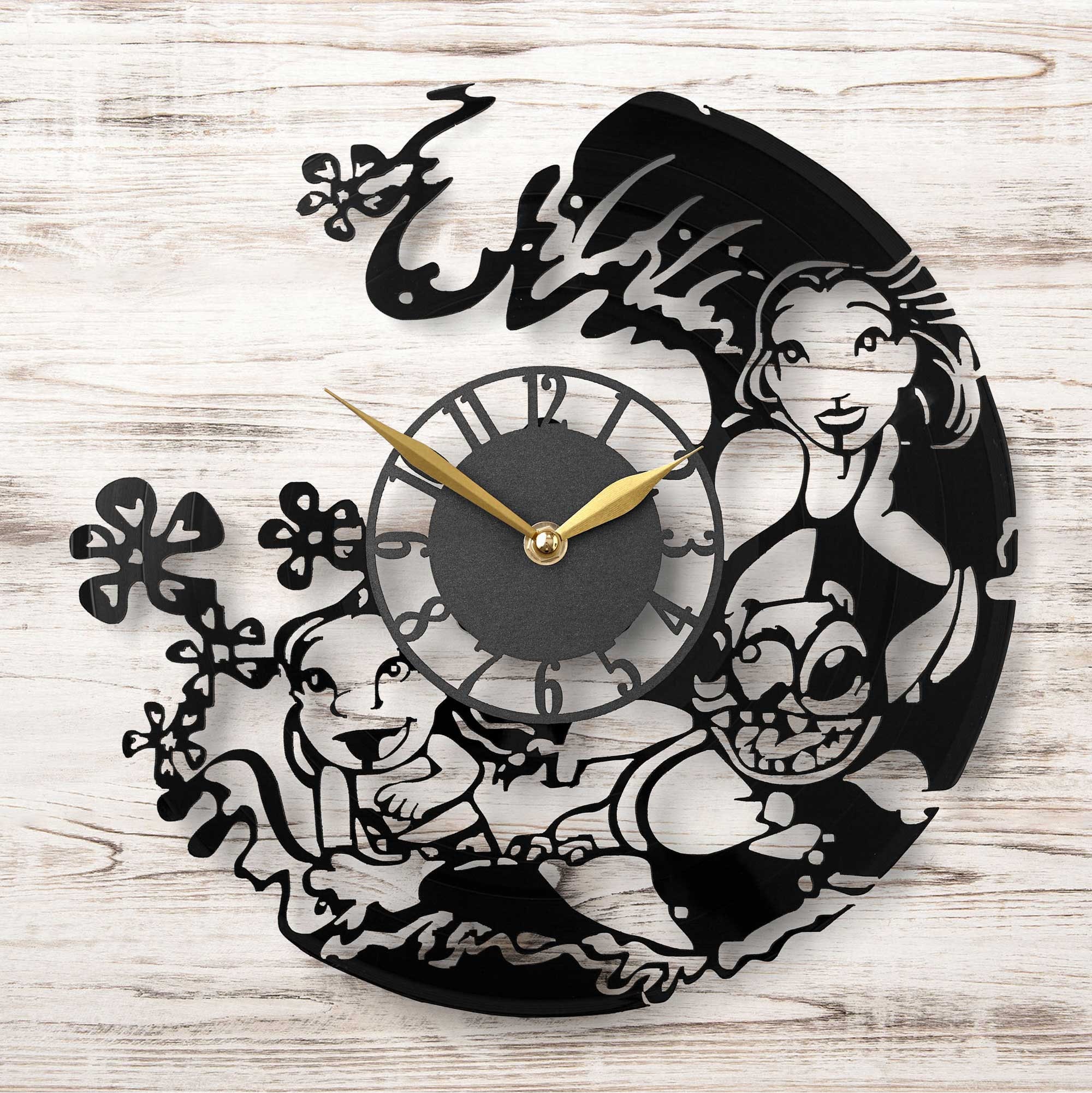 Disney Lilo & Stitch Black Frame Wall Clock Nice For Decor