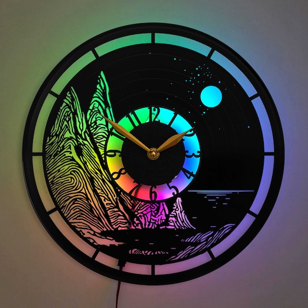 Mountains Clock Travel Wall Clock Moon Wall Clock Gift Idea