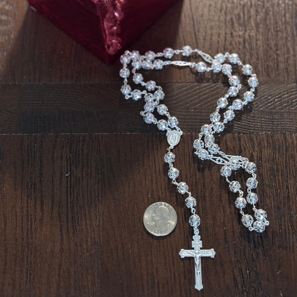 Beautiful Sterling Silver 925 Handmade Rosary Perfect  Gift (21 inch)