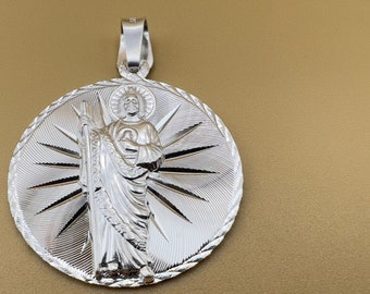 Saint Judas Patron Saint Pendant Saint Jude silver medallion necklace catholic jewelry christian jewelry 925 silver saint jude icon.