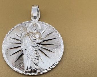 Silver Saint Jude Medallion Necklace - 925 Sterling Silver - Baptism ...