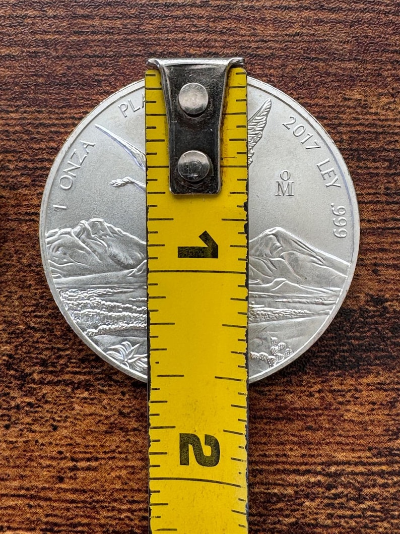 Puede incluir: Una moneda de plata con un dise&ntilde;o de p&aacute;jaro y el texto "1 ONZA PLATA 2017 LEY .999" se mide con una cinta m&eacute;trica amarilla.
