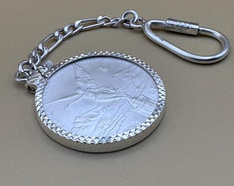 Centenario Coin Keychain: 925 Sterling Silver Pendant