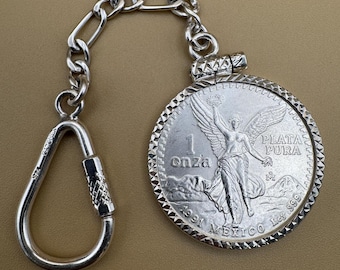Libertad Mexican Coin Keychain: 925 Sterling Silver Pendant