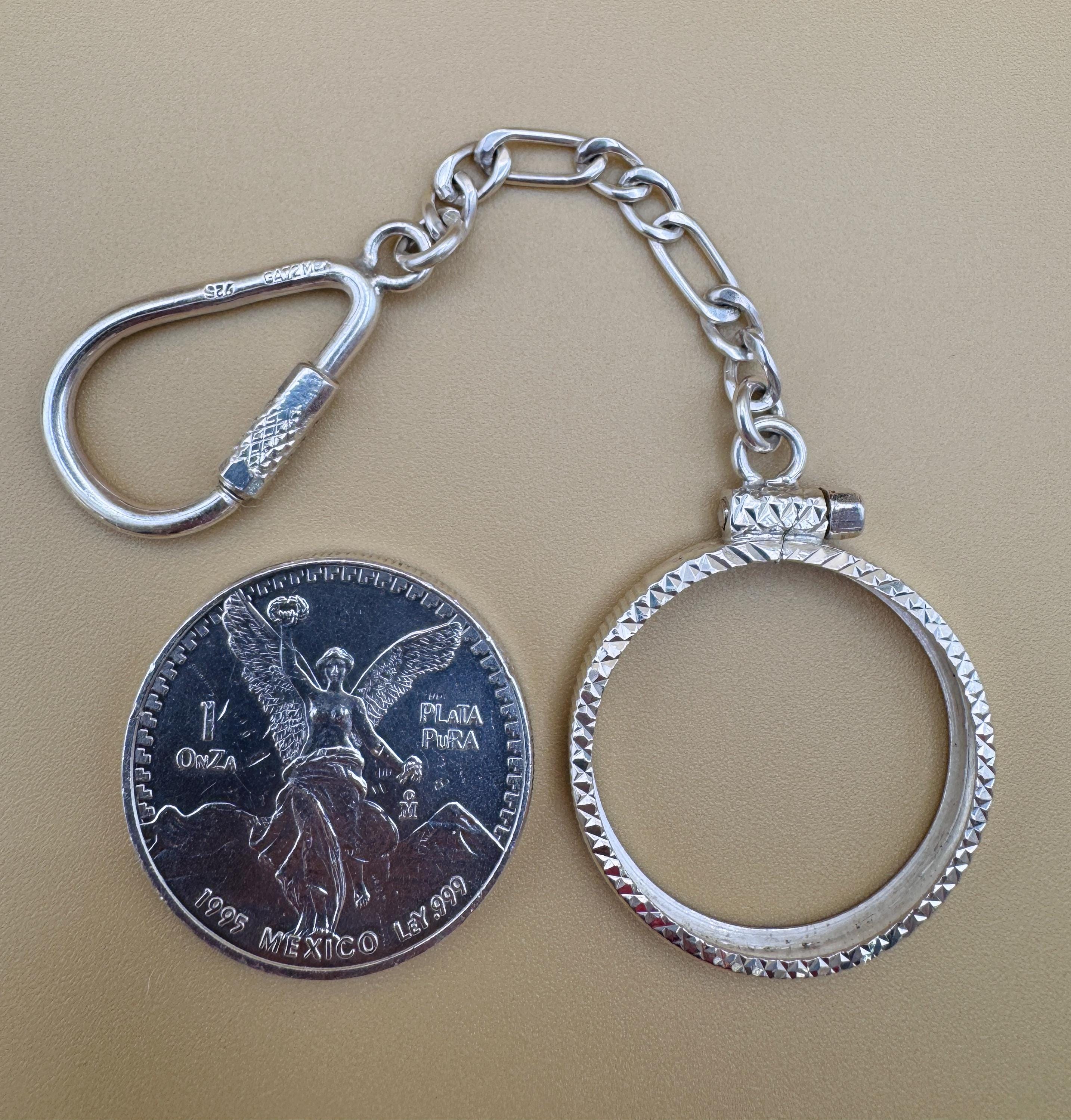 925 Sterling Silver Coin Bezel Keychain (smaller Size) - Etsy