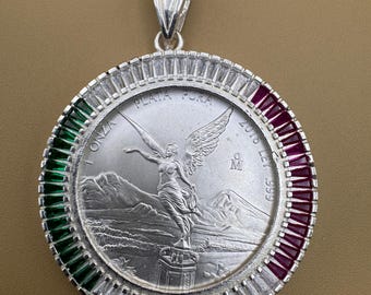 925 Sterling Silver Coin &  Mexican Colors Bezel