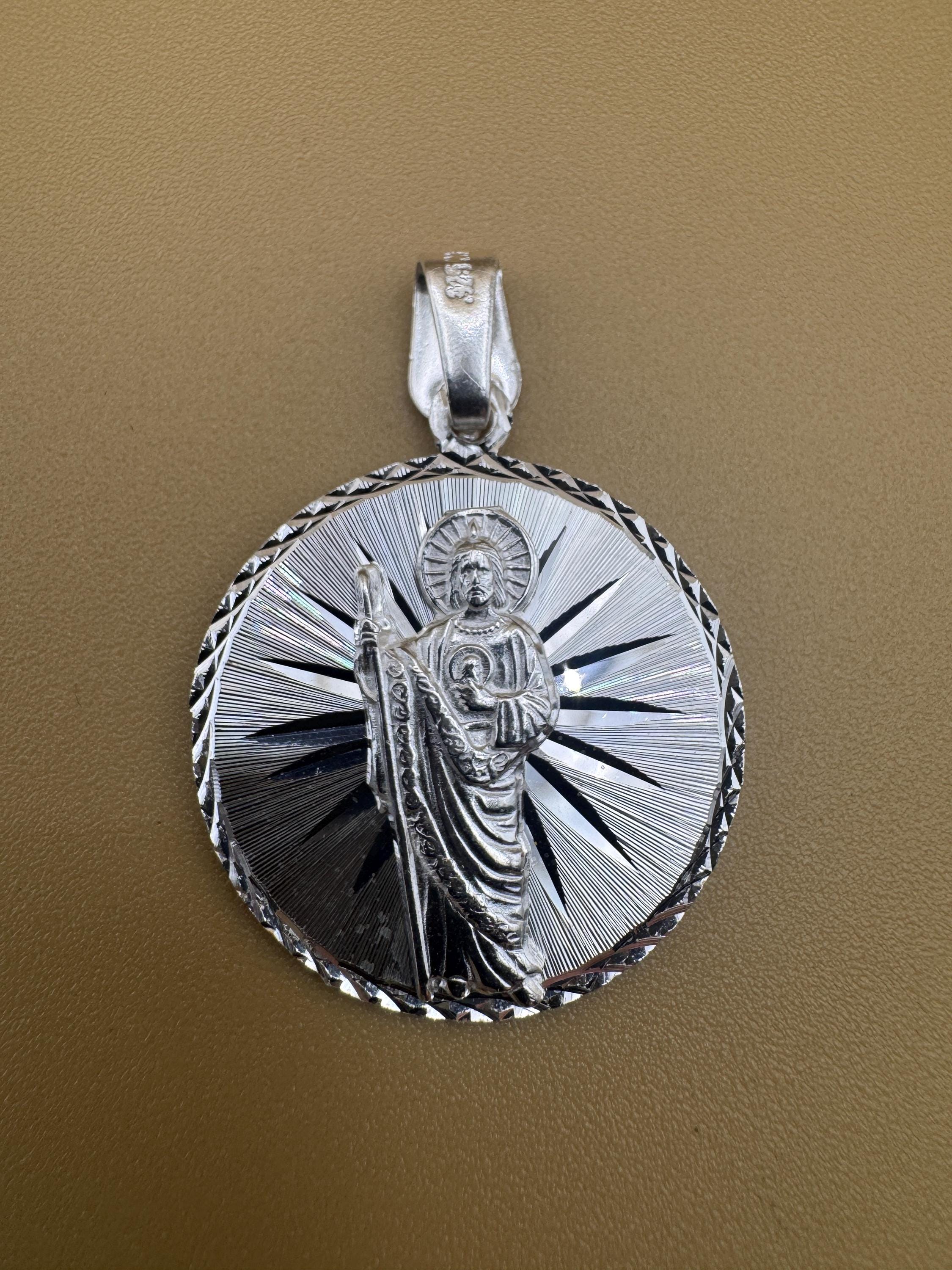 SMALL Saint Judas Patron Saint Pendant Saint Jude silver medallion necklace catholic jewelry christian jewelry 925 silver saint jude icon.