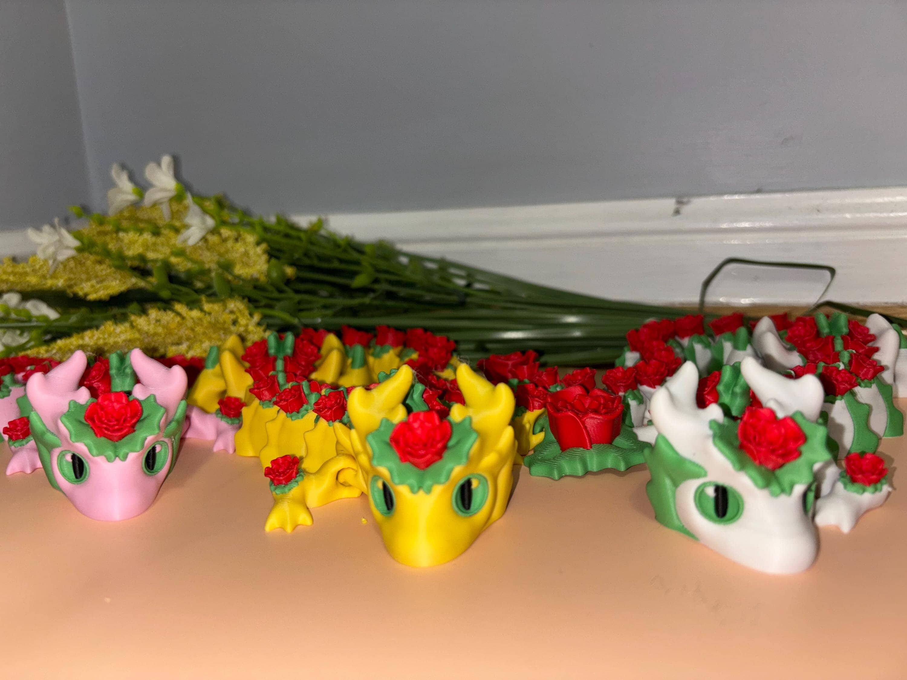 3d Printed Rose Dragon Valentines Day Articulated Fidget Toy 15 inches long